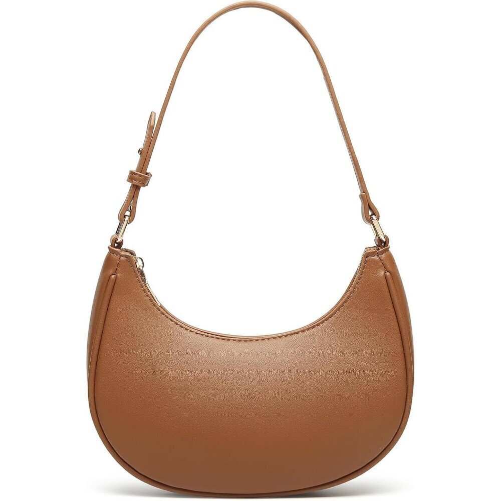 Women Brown Retro Classic Clutch Shoulder Tote Hand Bag With Zipper Closure